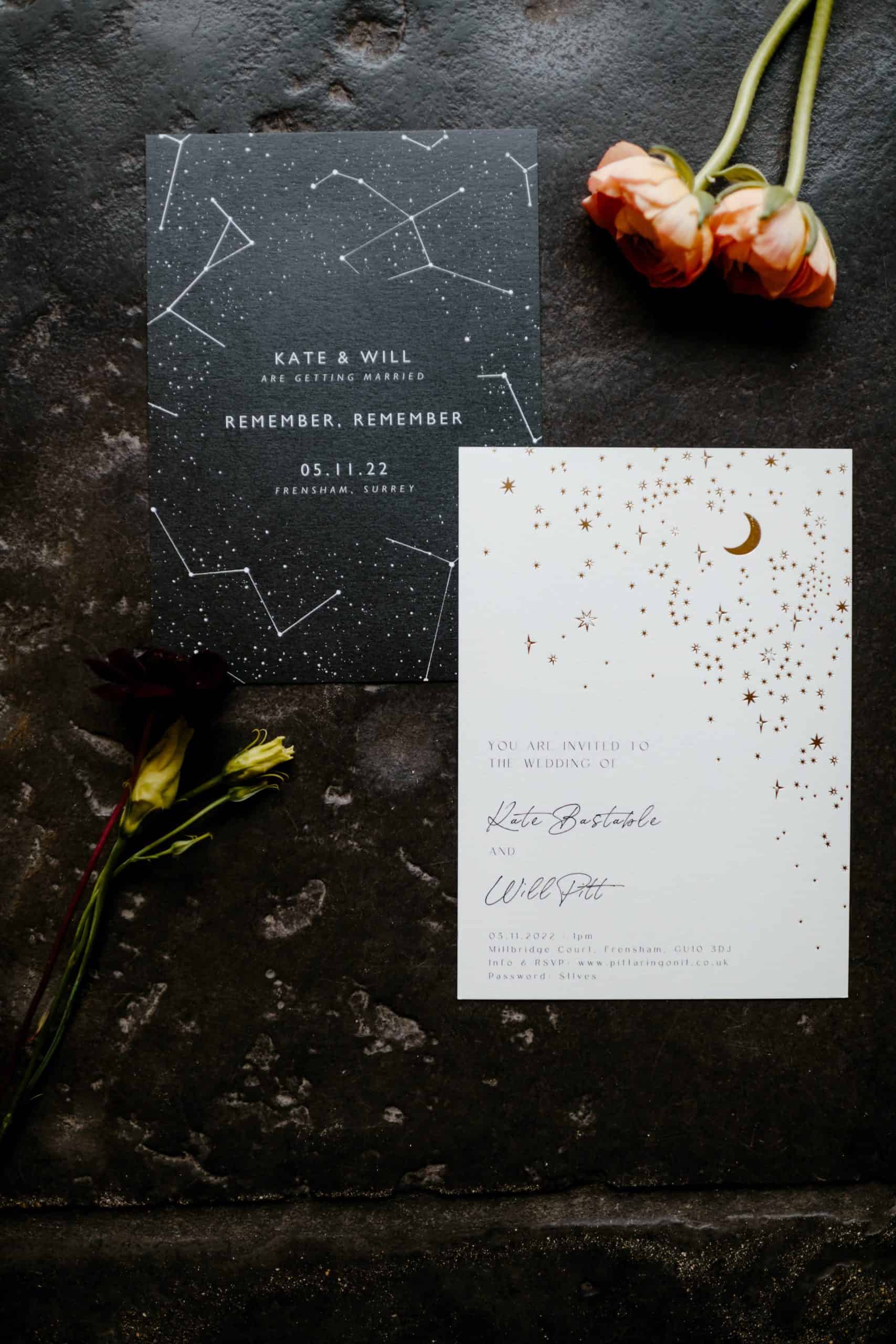 Astral / Bonfire night themed wedding wedding invitations